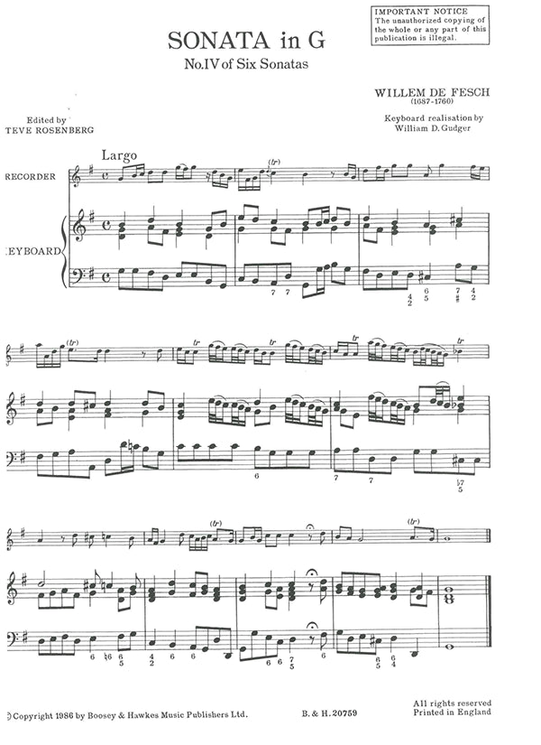 Sonata in G (No IV of Six Sonatas)