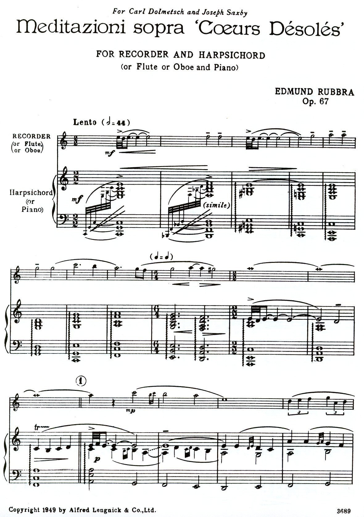 Meditazioni sopra 'Coeurs Desoles' Op 67