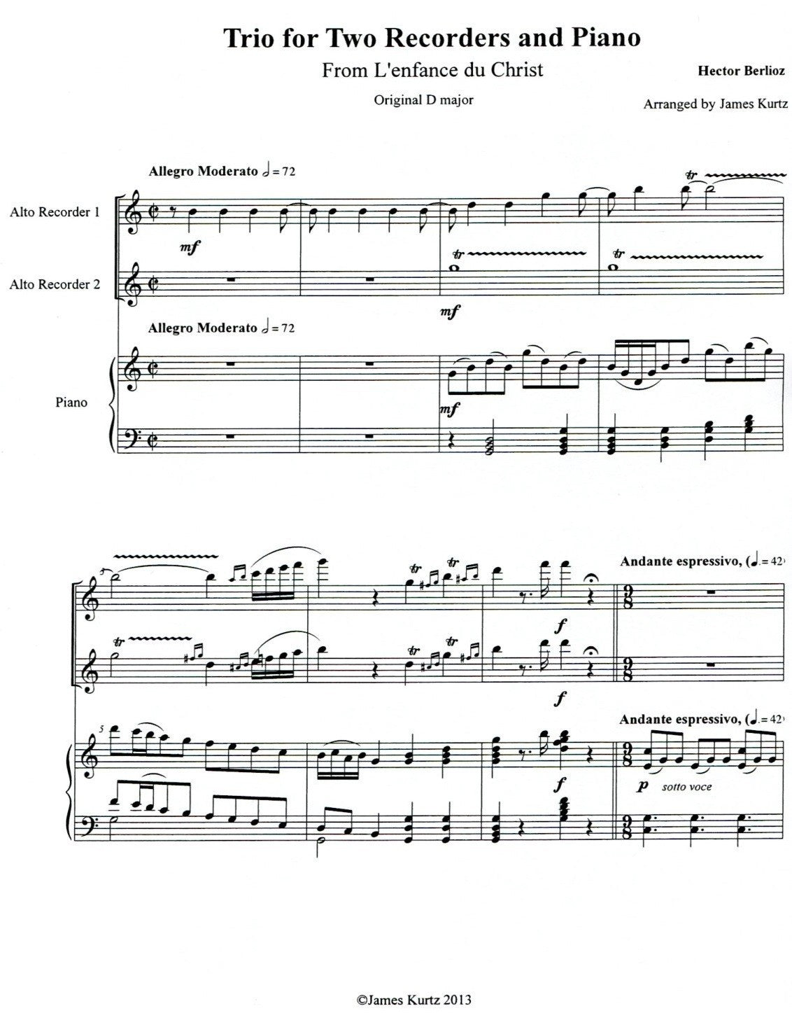 Trio for Two Flutes & Harp from L'enfance du Christ