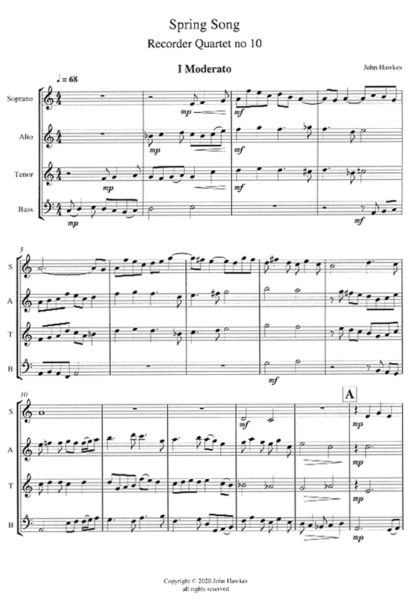 Spring Song - Recorder Quartet No. 10