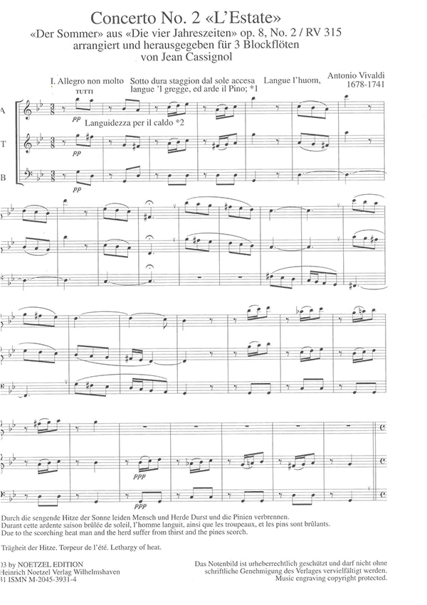 Concerto no 2 'Summer' from 4 Seasons