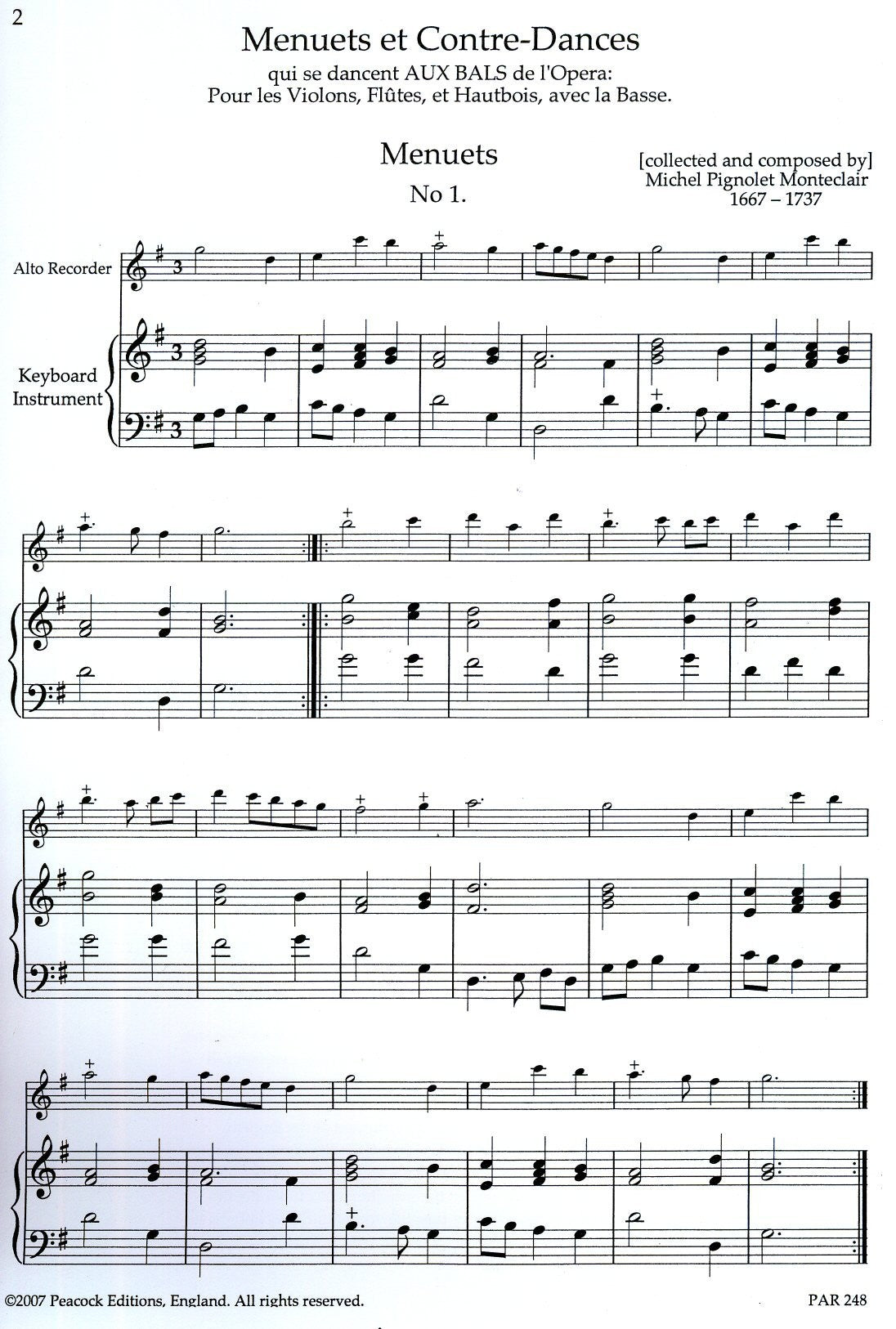 Minuets et Contre-Danses qui se dancent AUX BALS de L'Opera: pour les Violons, lutes et Hautbpir avec la Basse