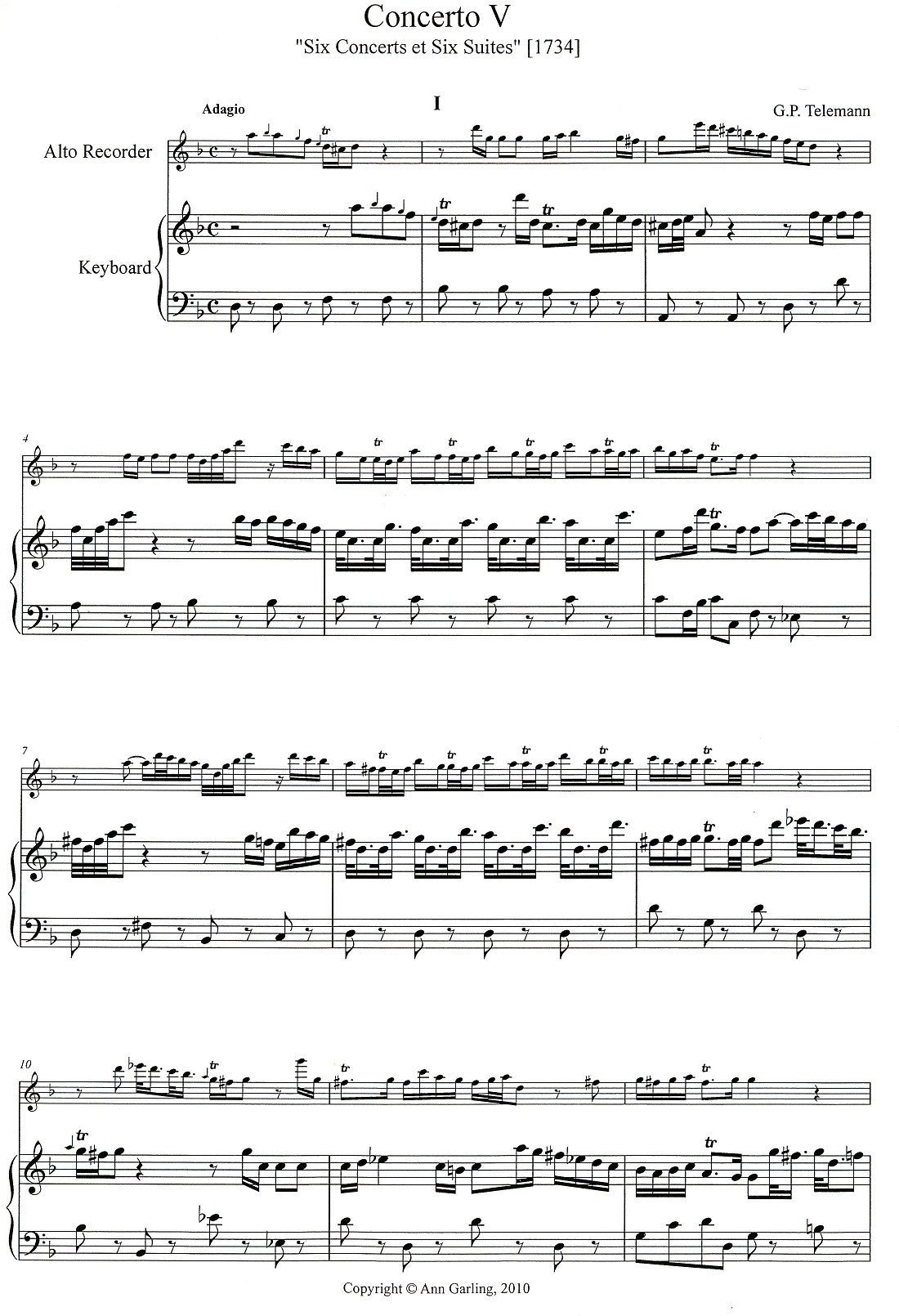 Concerto V from VI Concerts et VI Suites in c minor  TWV42:h1