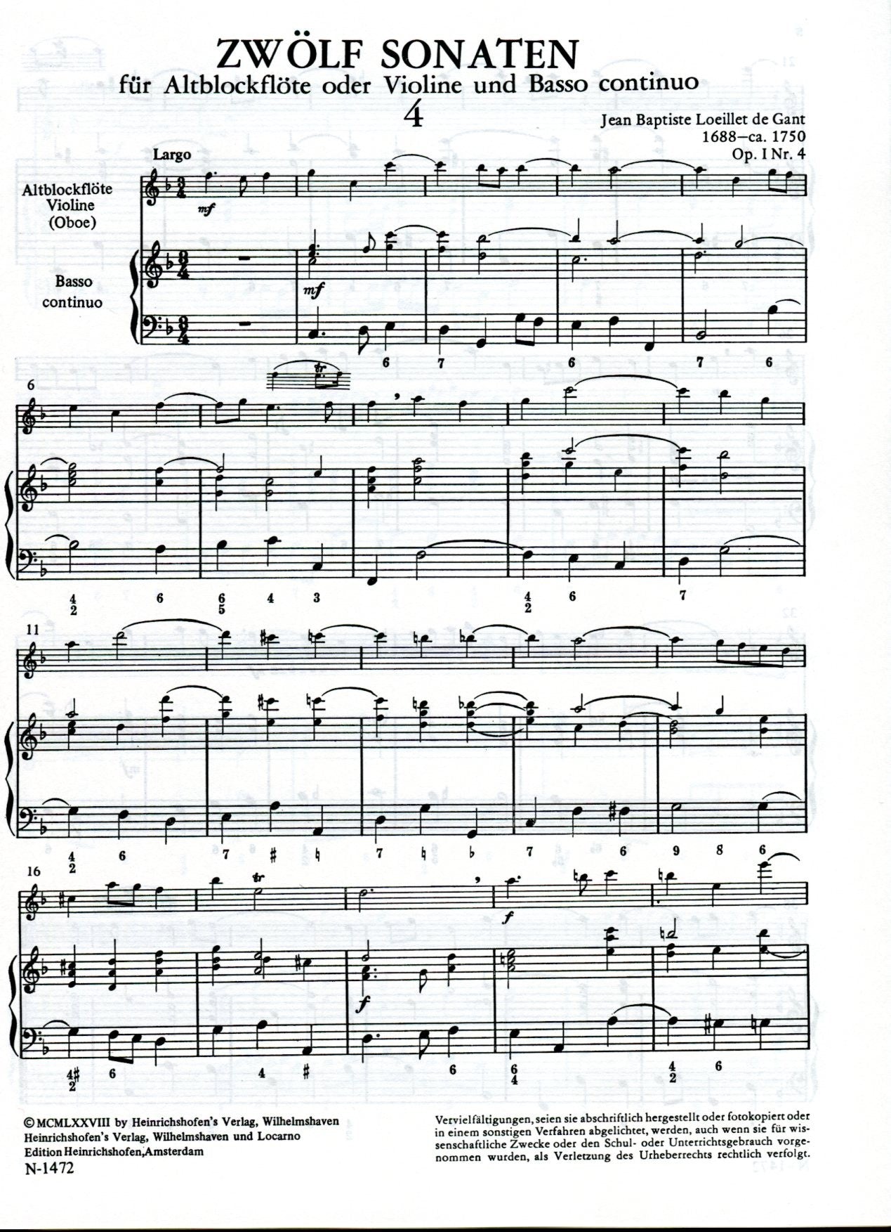 12 Sonatas  Opus 1, No 4-6