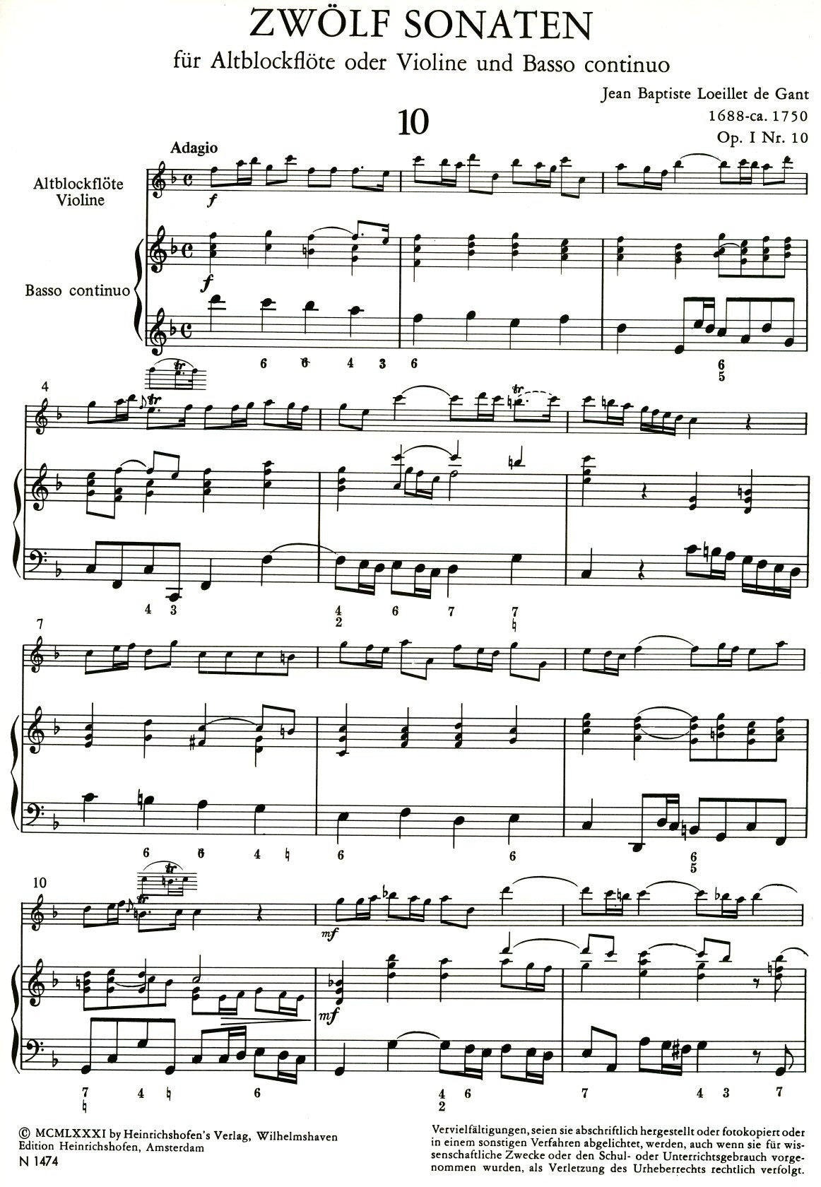 12 Sonatas  Opus 1, No 10-12