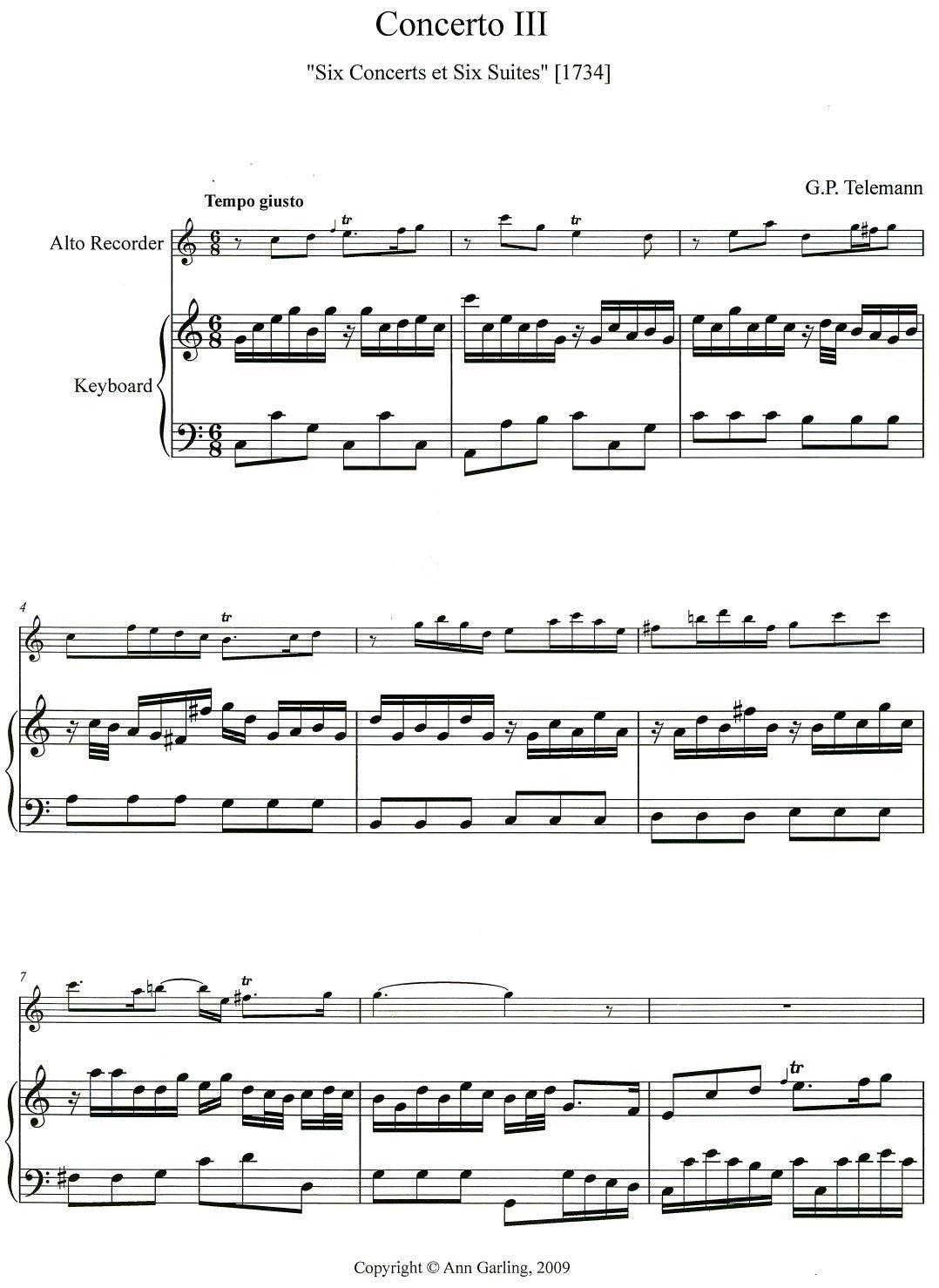 Concerto III from Six Concerts et six suites TWV42:A3 (1734) in a minor