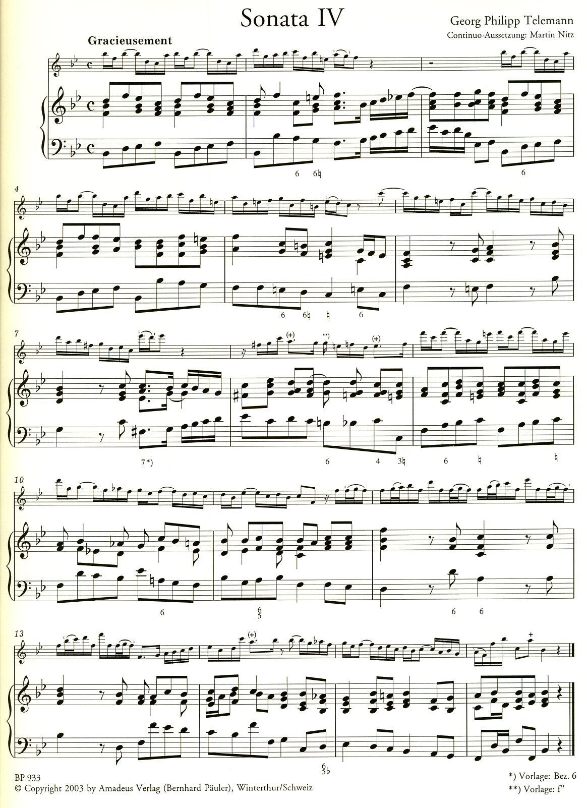 Sechs neue Sonaten fur Altblockflote und Basso continuo No 4-6