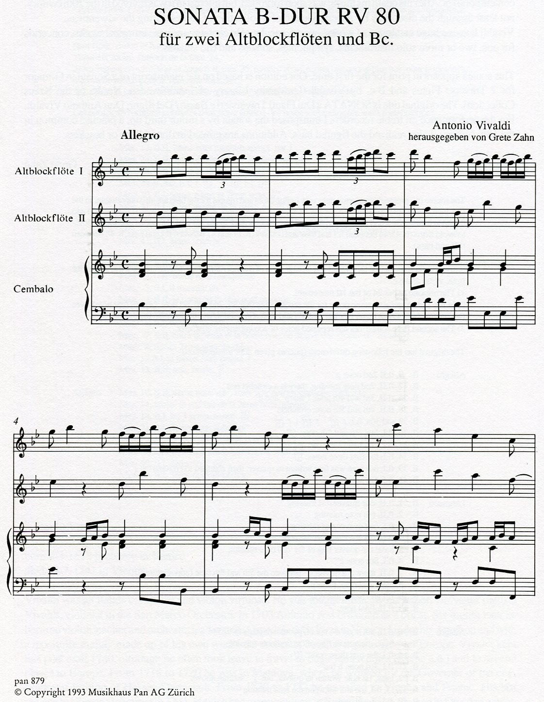 Sonata in B flat Major RV80