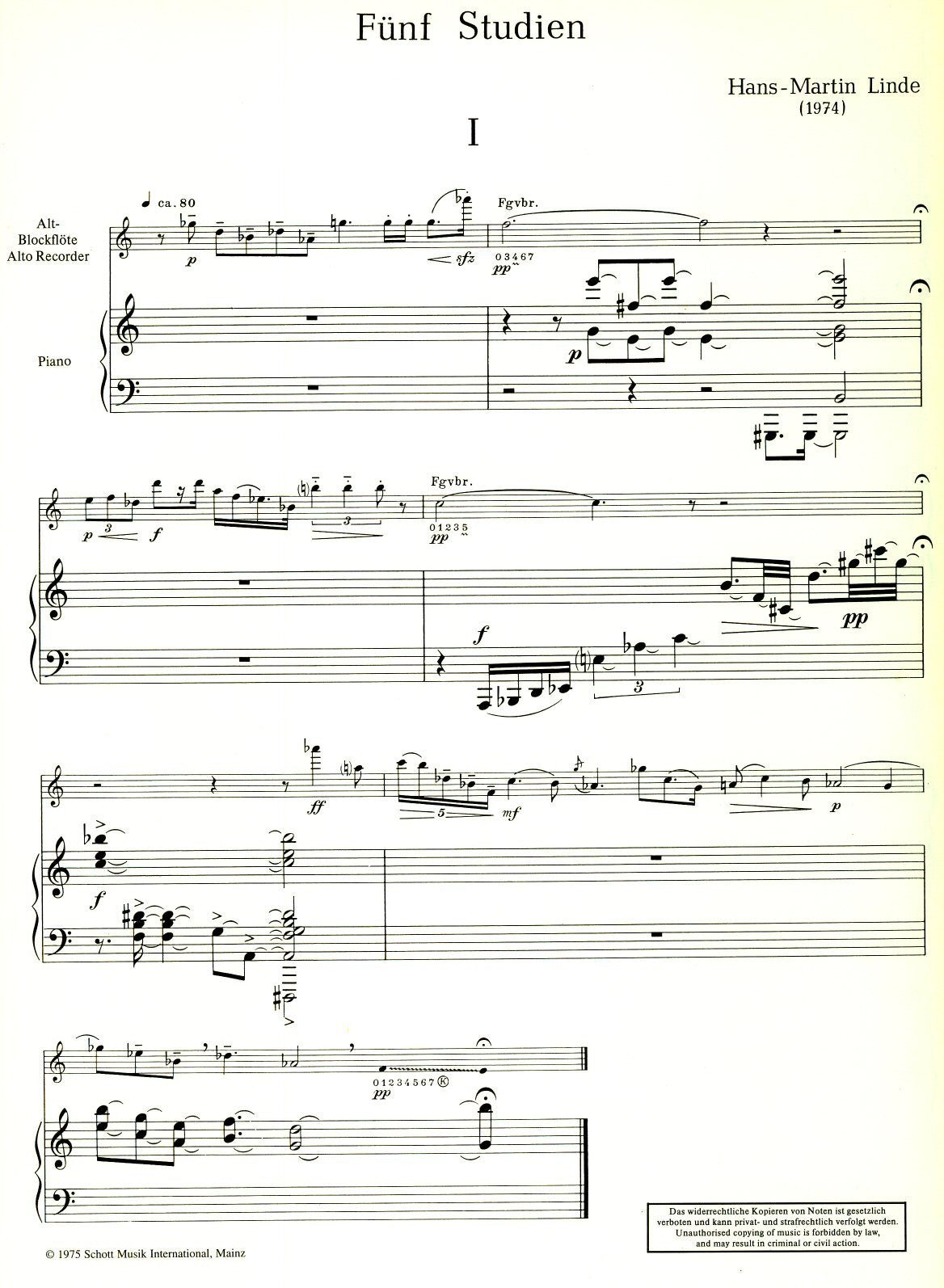 Five Studies for Alto Recorder and Piano