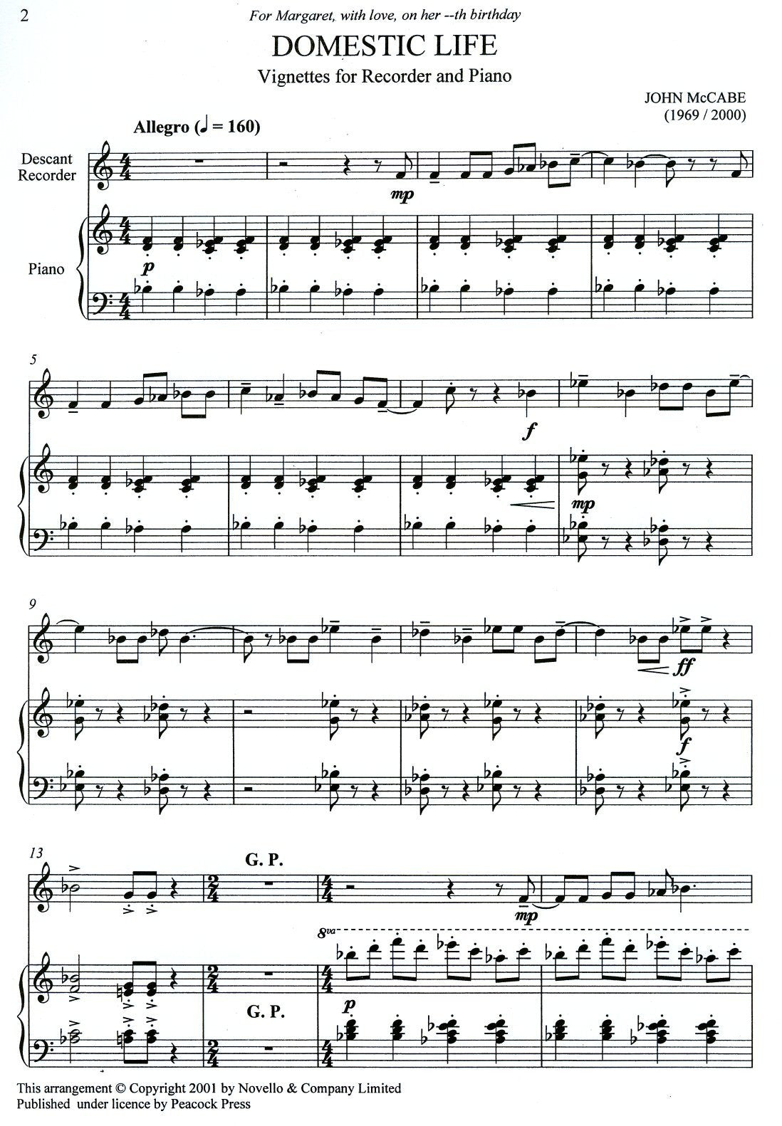 Domestic Life: Vignettes for recorder and piano