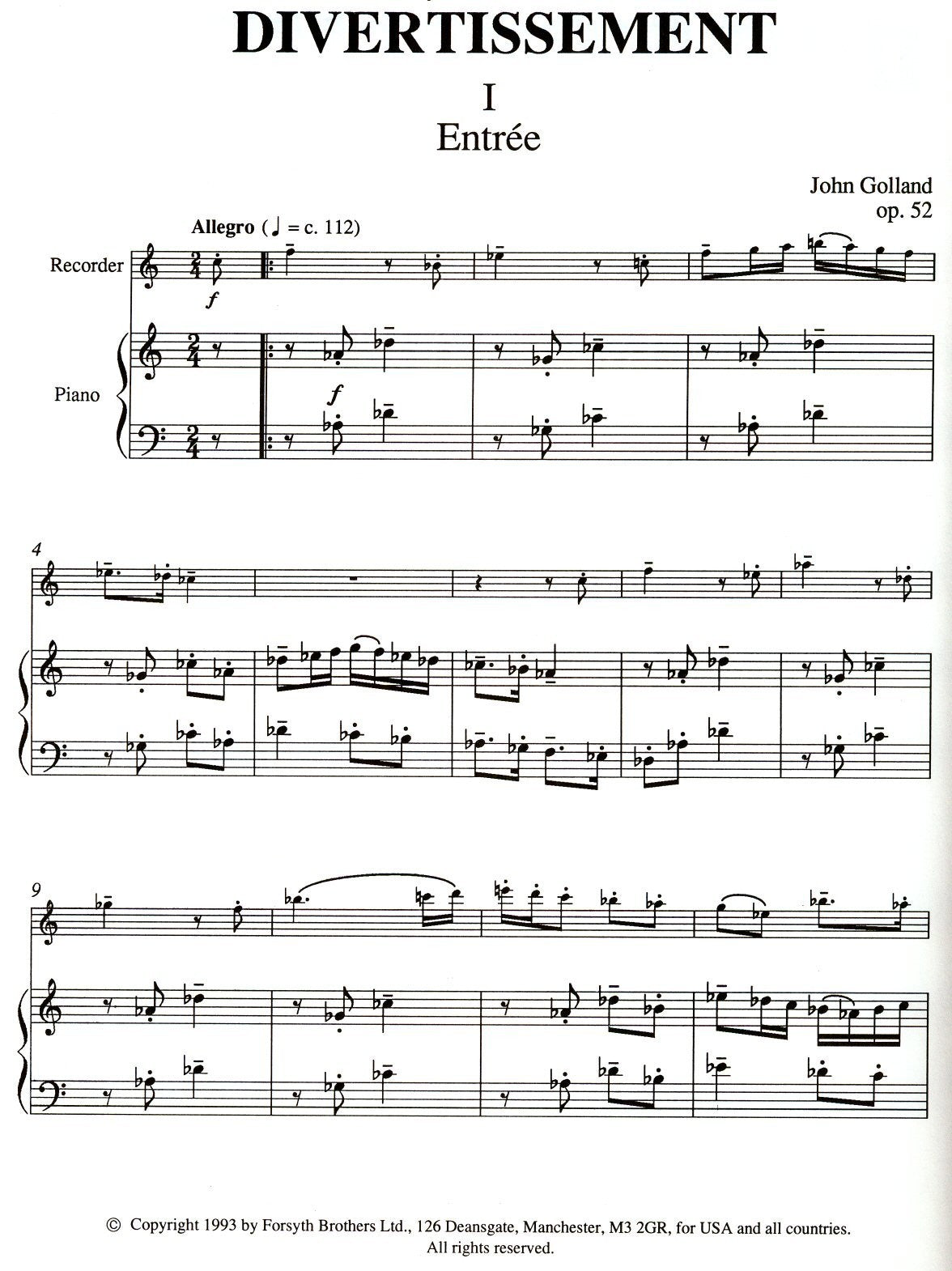 Divertissement: Four Pieces for recorder and piano