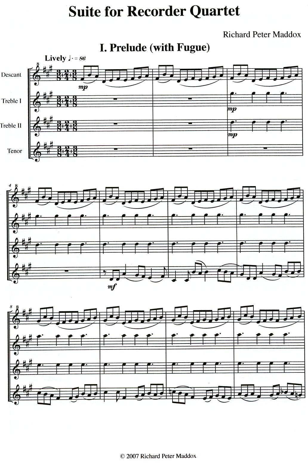 Suite for Recorder Quartet Op 116