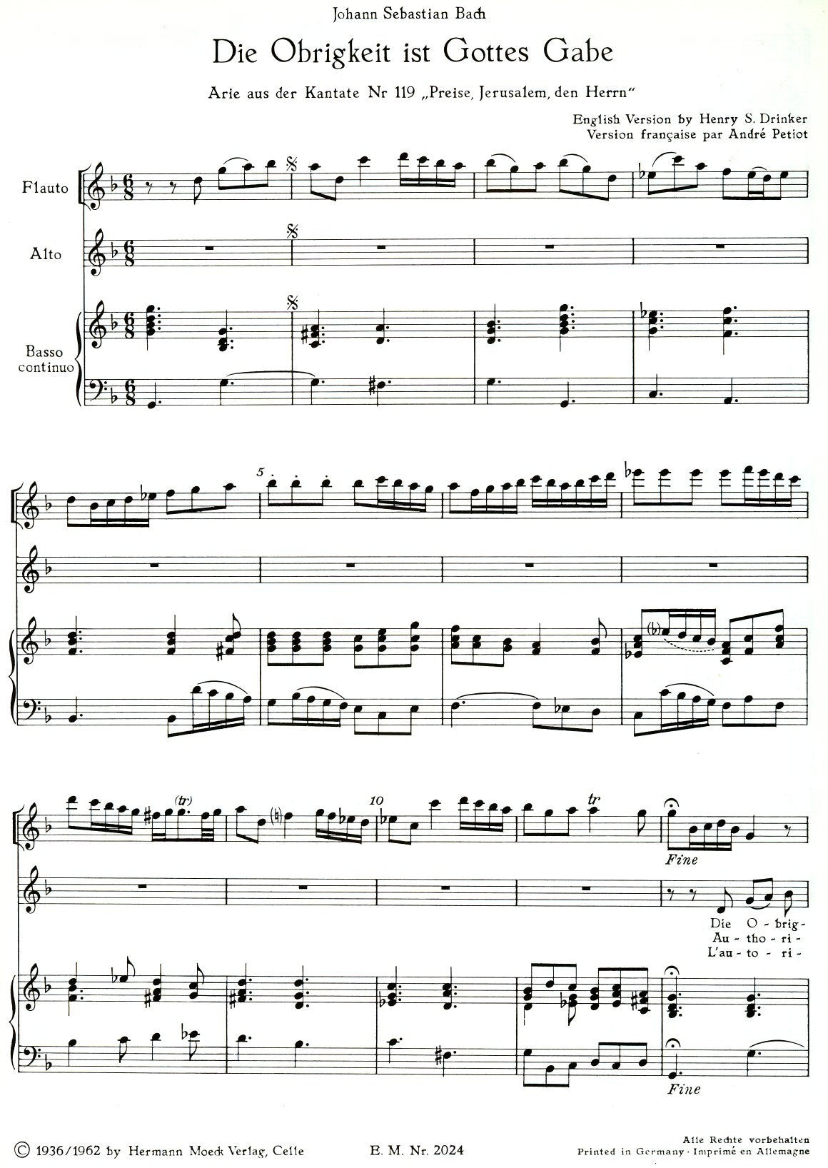 Die Obrigkeit ist Gottes Gabe - Aria from Cantata 119