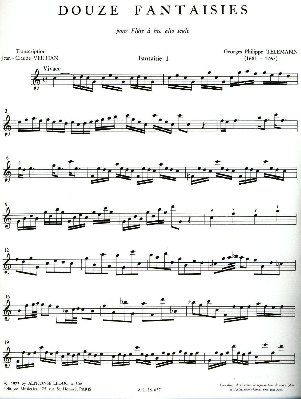 Douze fantaisies pour flute a bec alto seule Twelve Fantasies for Solo Treble Recorder