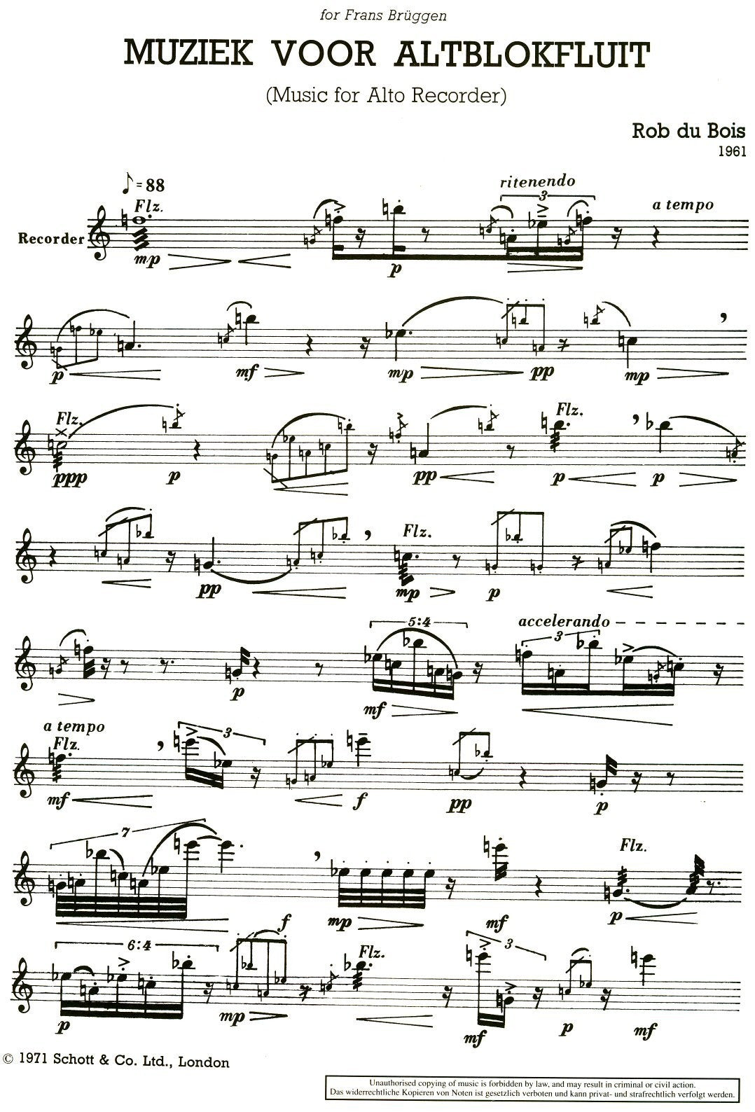 Music for Alto Recorder 1961