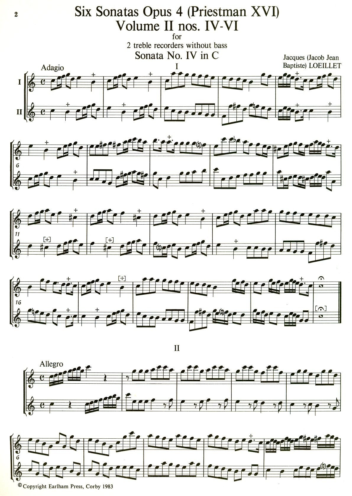 Six Sonatas Op 4 Vol 2 nos 4-6