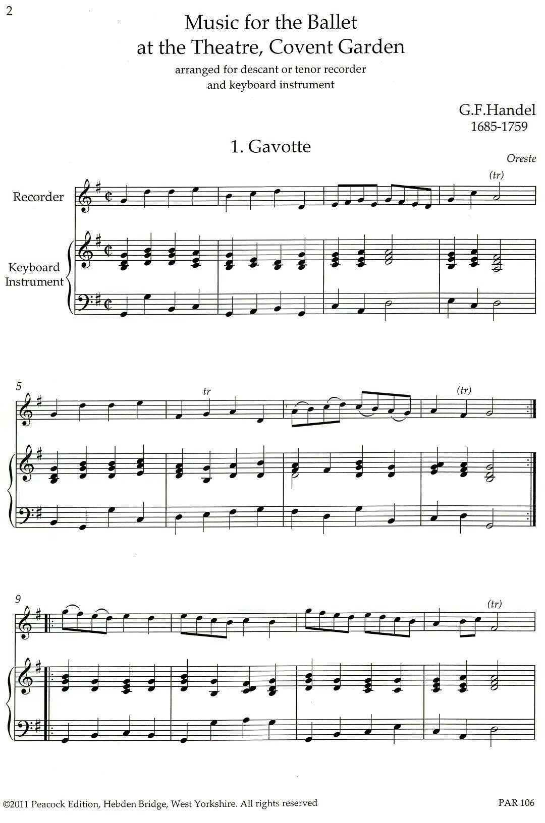 Music for the Ballet at the Theatre, Covent Garden