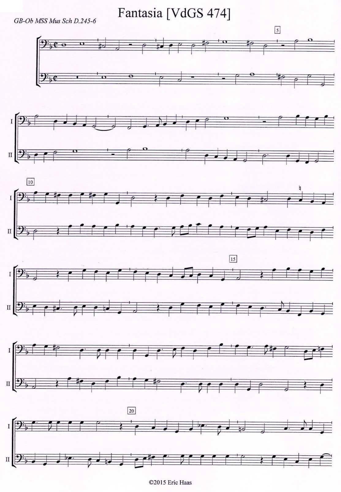 Duets for Basses (Recorders, Viols, etc)  Volume 1: Music of the Renaissance