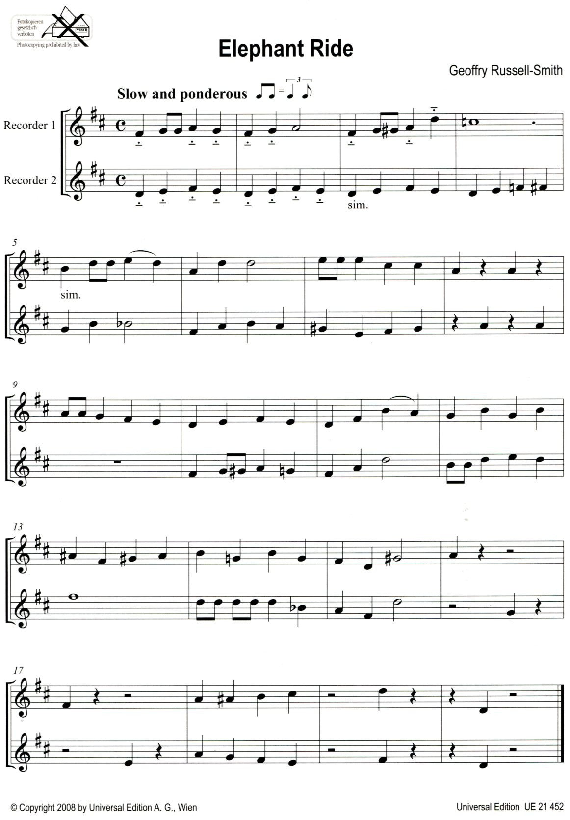 Easy Blue Recorder Duets
