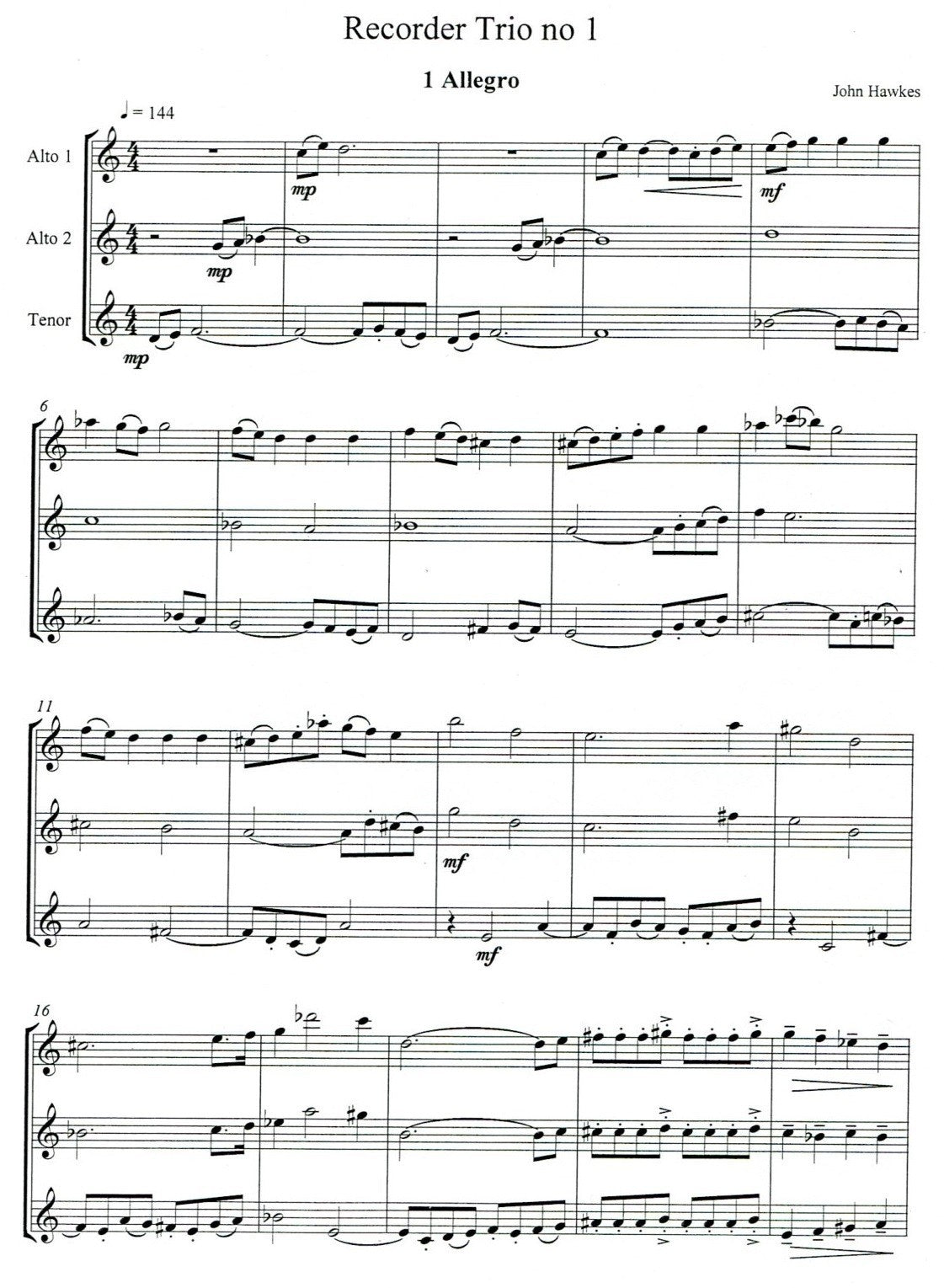 Recorder Trio No 1