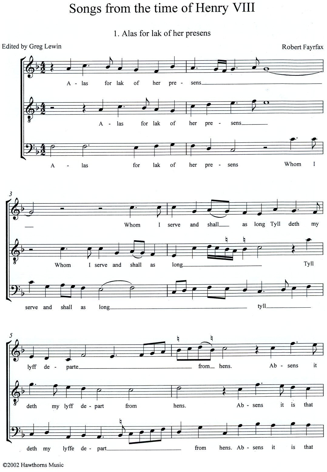 Five Three-Part Songs from the time of Henry VIII