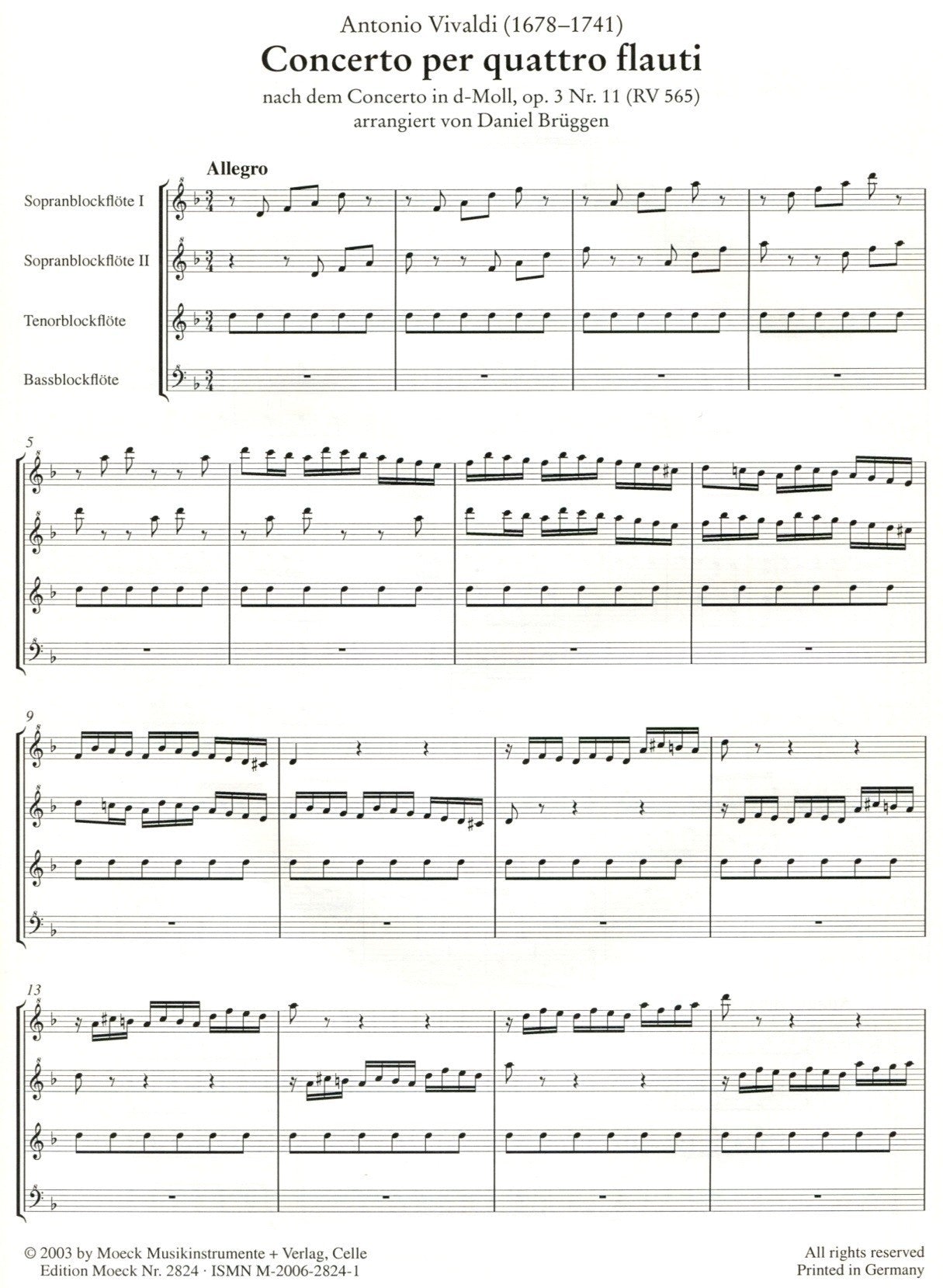 Q4TT (Concerto per Quattro flauti) Op 3 No 11