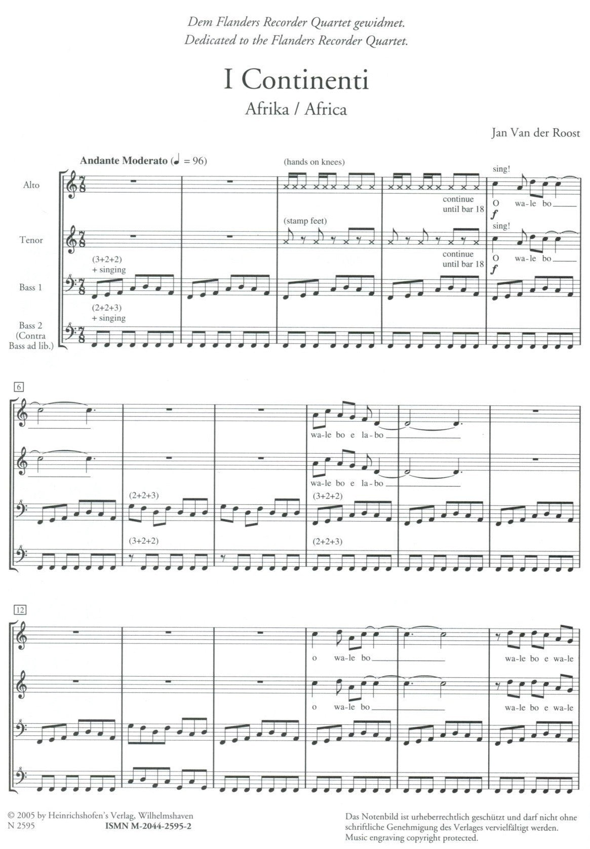 I Continenti, for recorder quartet
