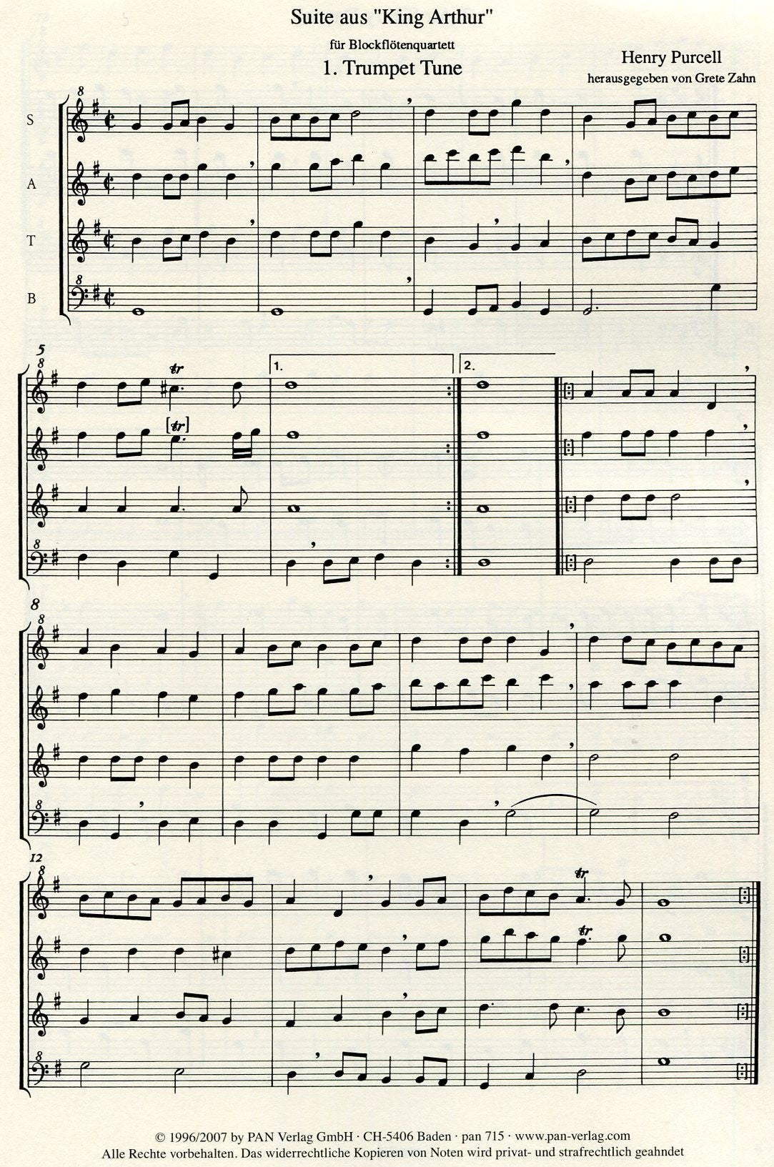 King Arthur Suite for Recorder Quartet