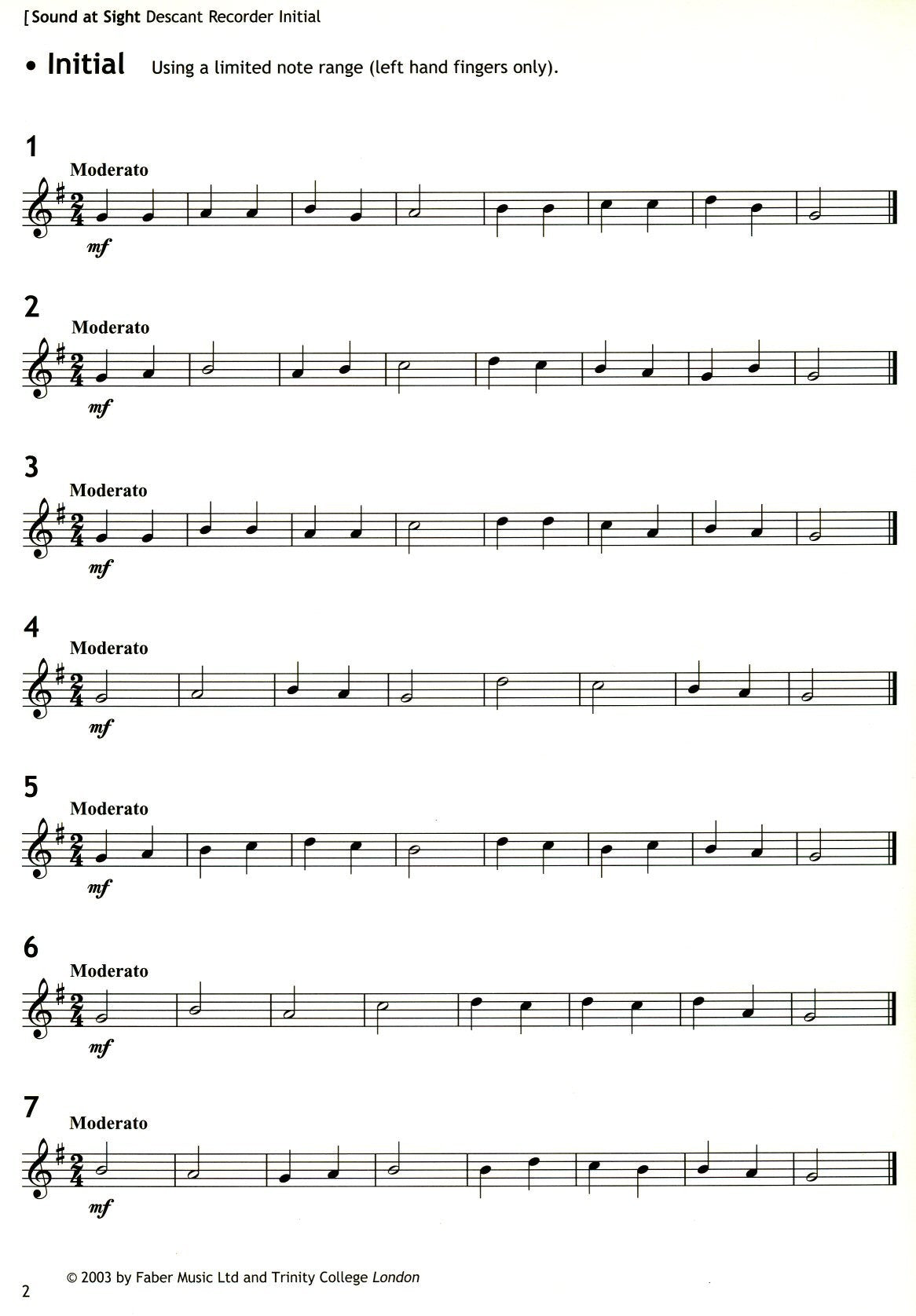 Sound at Sight: Sight Reading Pieces for Descant Recorder Initial- Grade 5