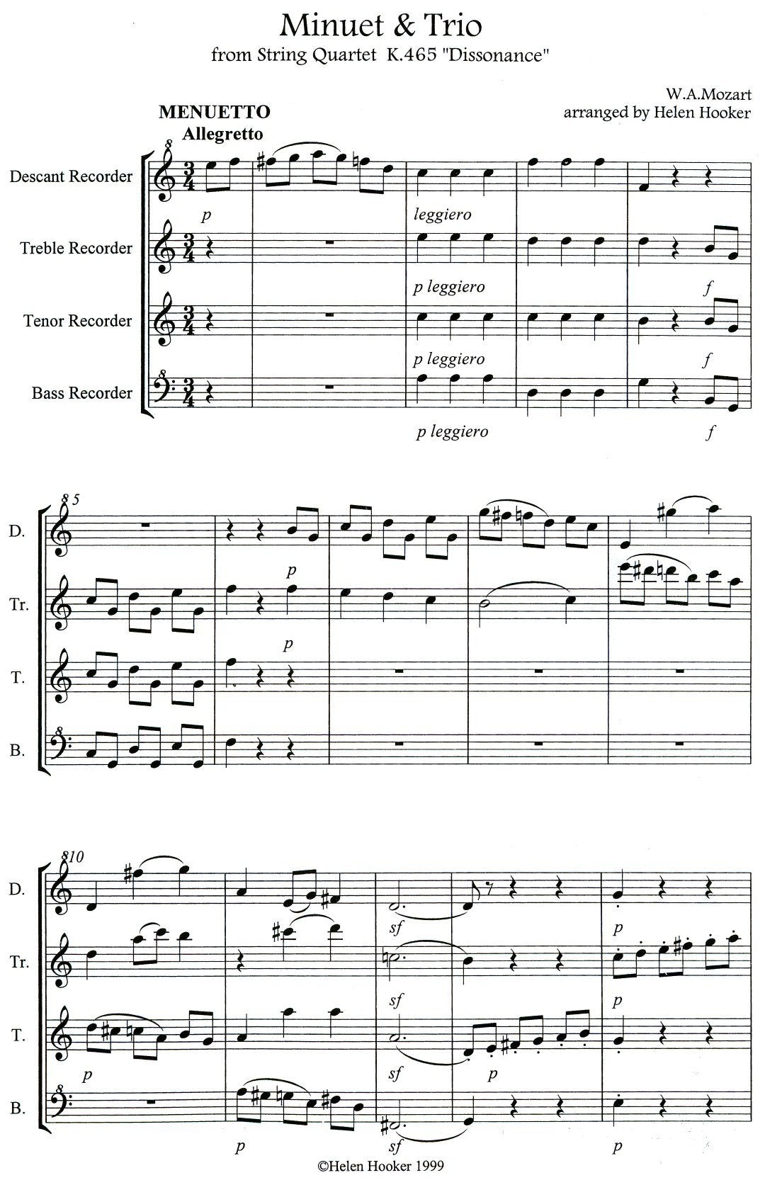 Minuet & Trio, String Quartet K465