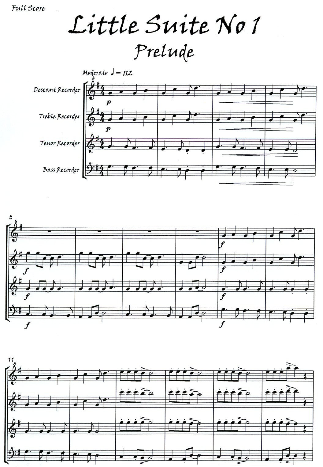 Little Suite No 1 for Recorder Quartet