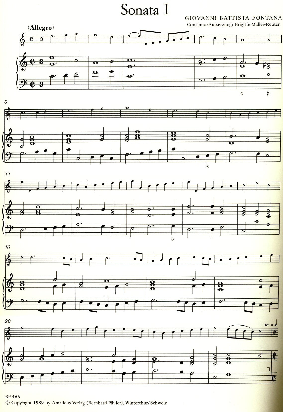 Six Sonatas for Violin or Recorder and  Basso Continuo