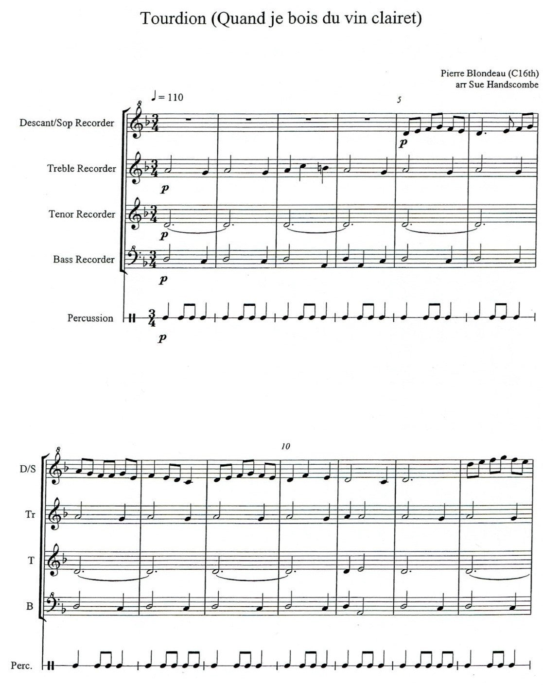 Tourdion, Variations on a traditional tune