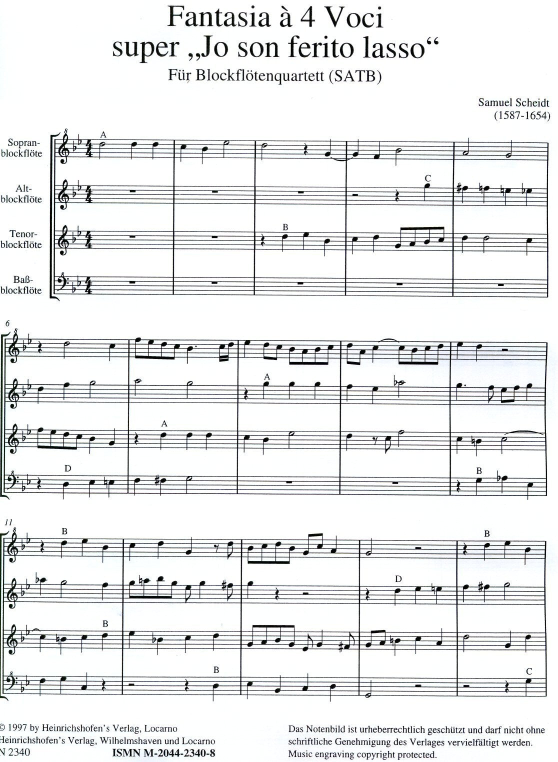 Fantasia a 4 Voci super Jo son ferito lasso