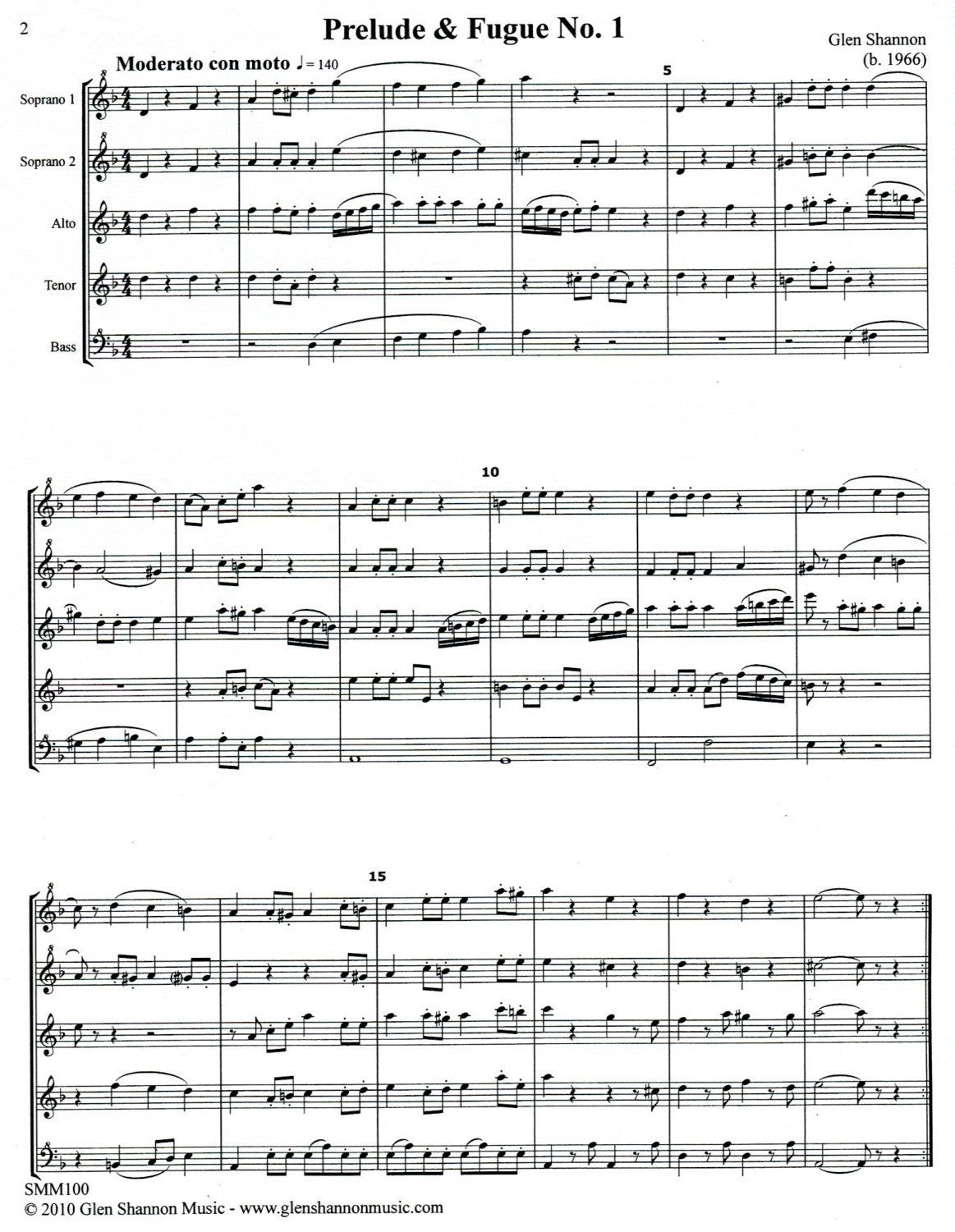 Prelude & Fugue No 1 for Recorder Quintet