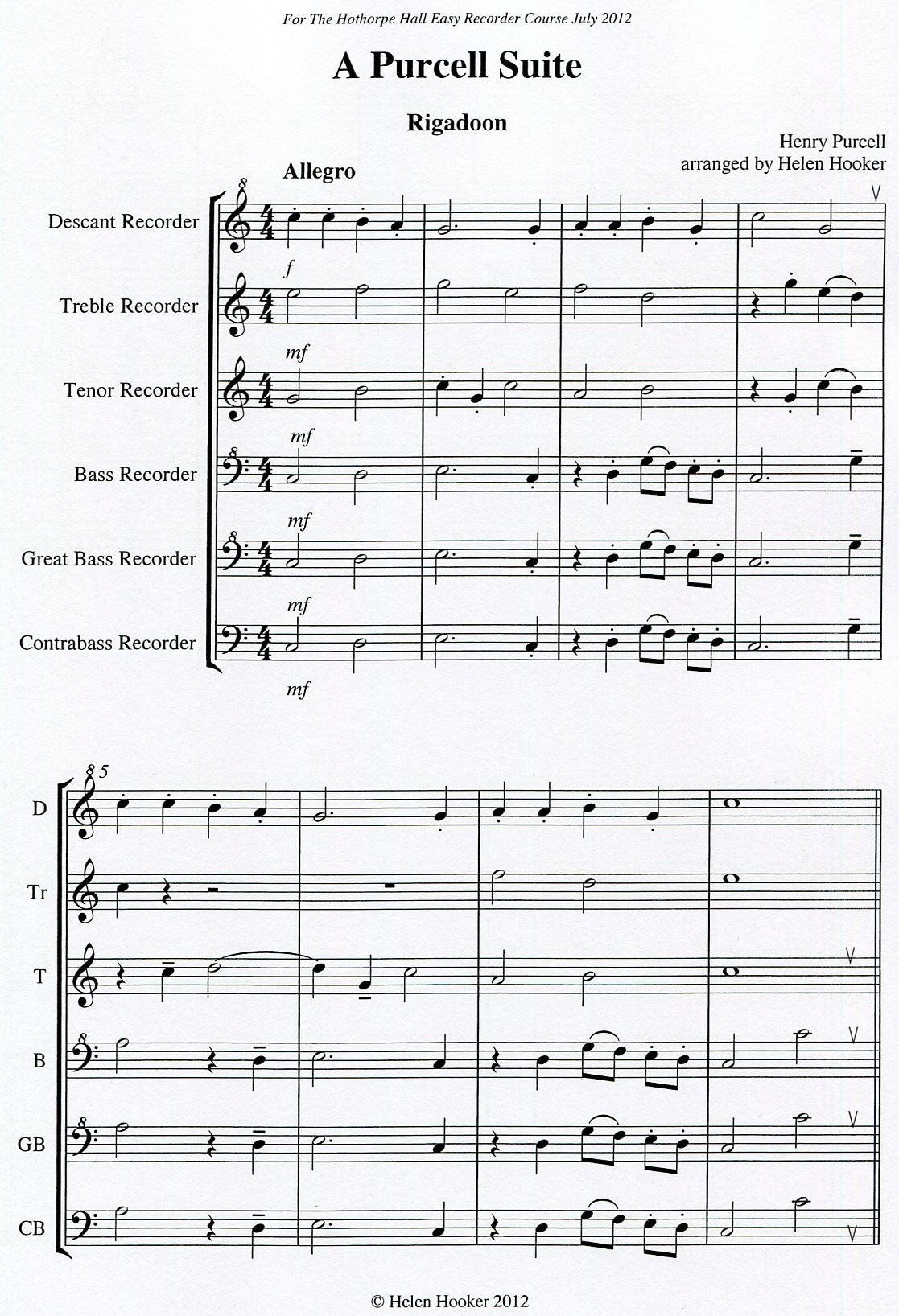 A Purcell Suite for easy recorder orchestra