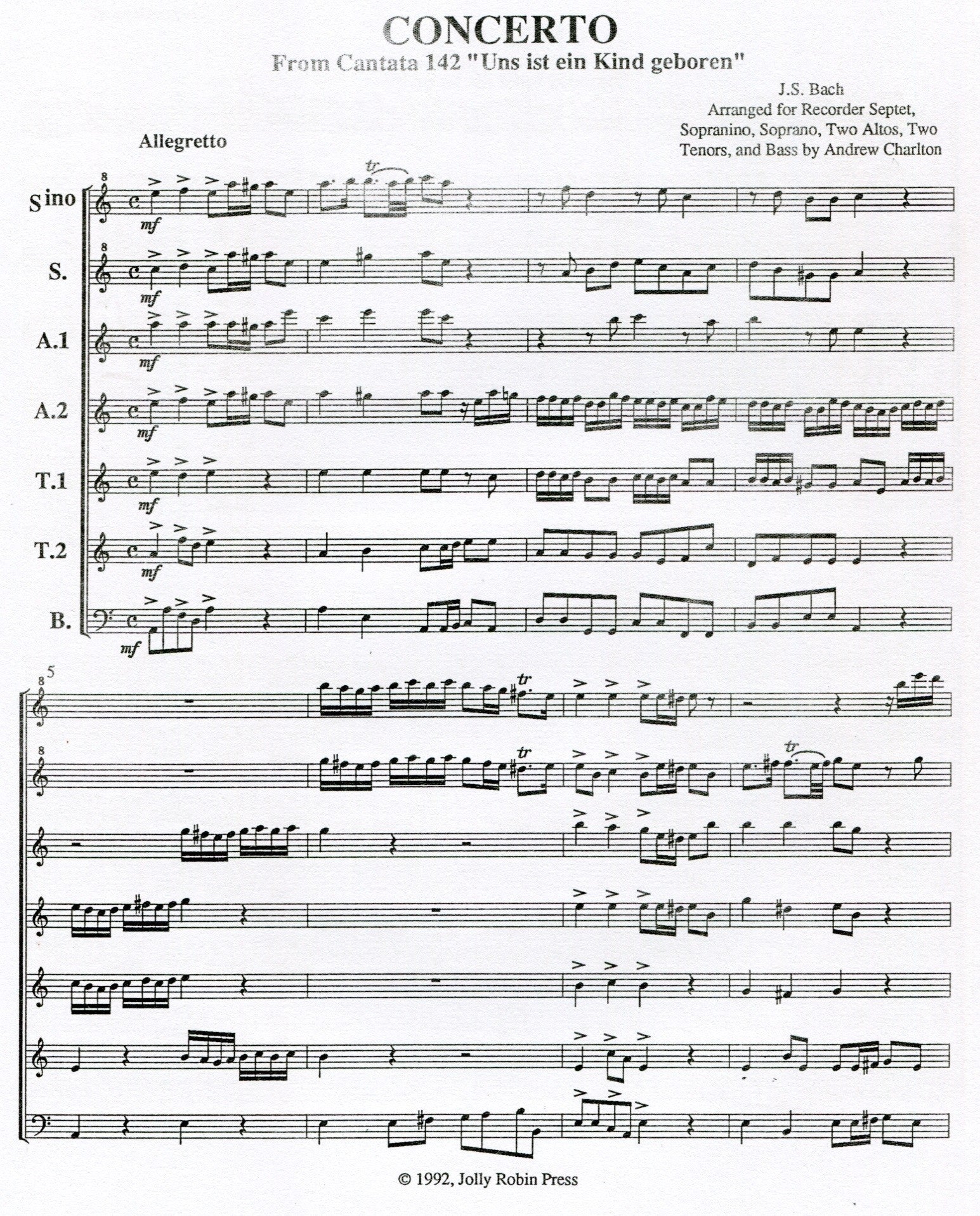 Concerto from Cantata 142, Uns ist ein Kind geboren