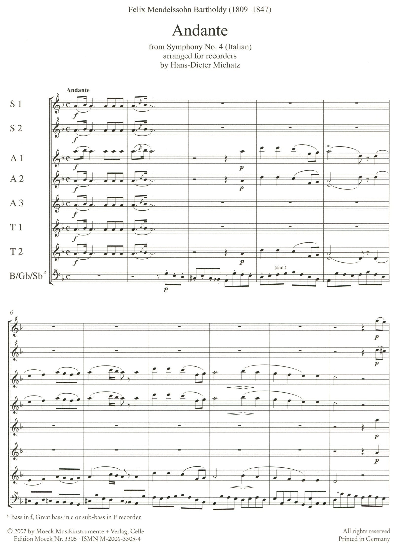 Andante from Symphony no 4 (Italian)