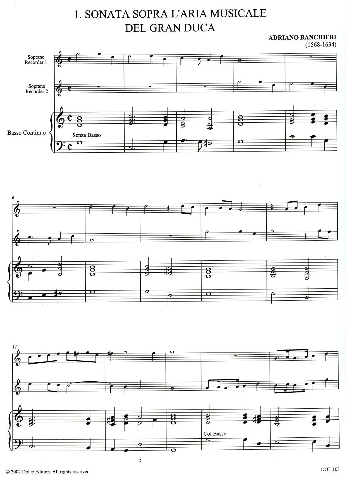 Easy Music of Monteverdi's Time  9 Pieces for 2 soprano recorders and continuo