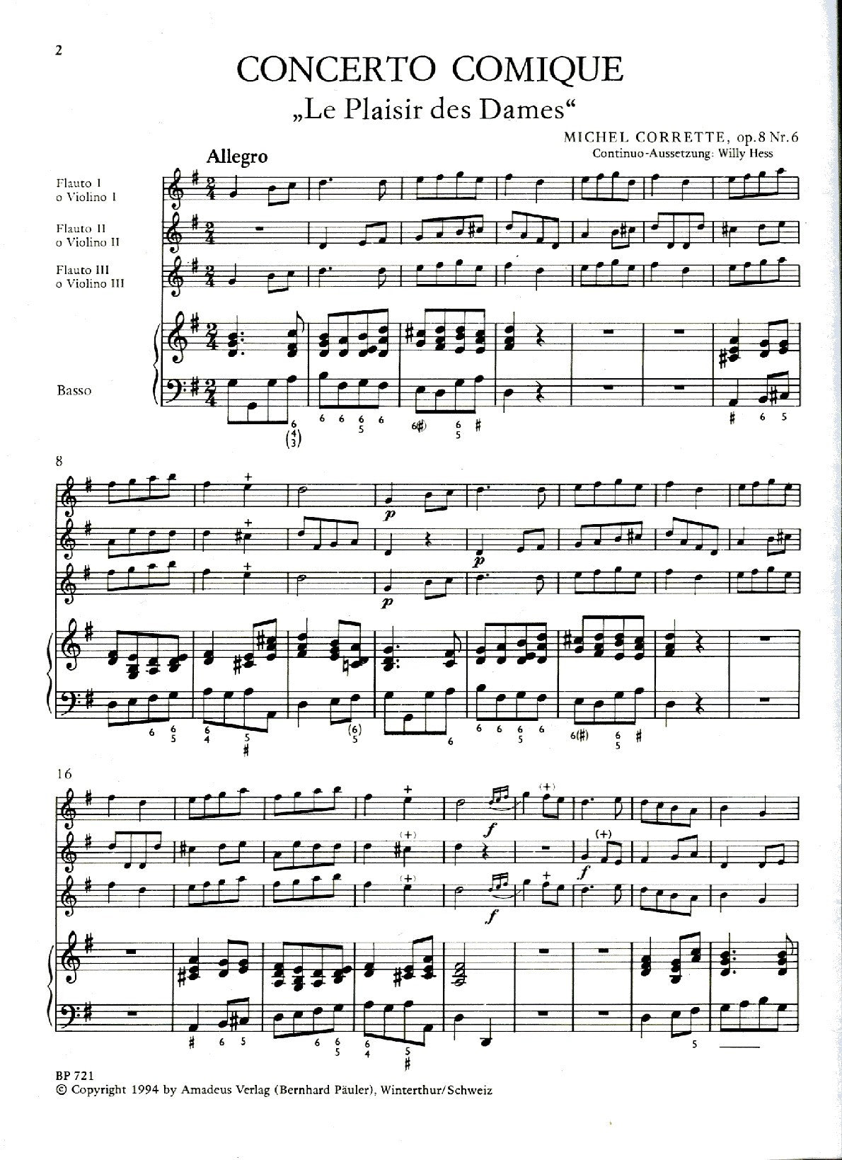 Concerto comique in G Major Le Plaisir des Dames