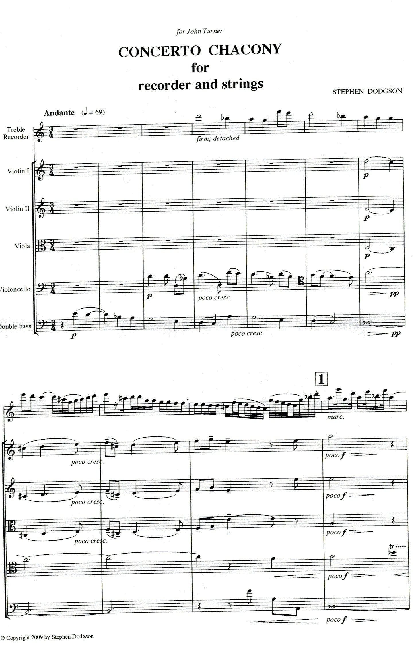 Concerto Chacony - SCORE ONLY, NO PARTS