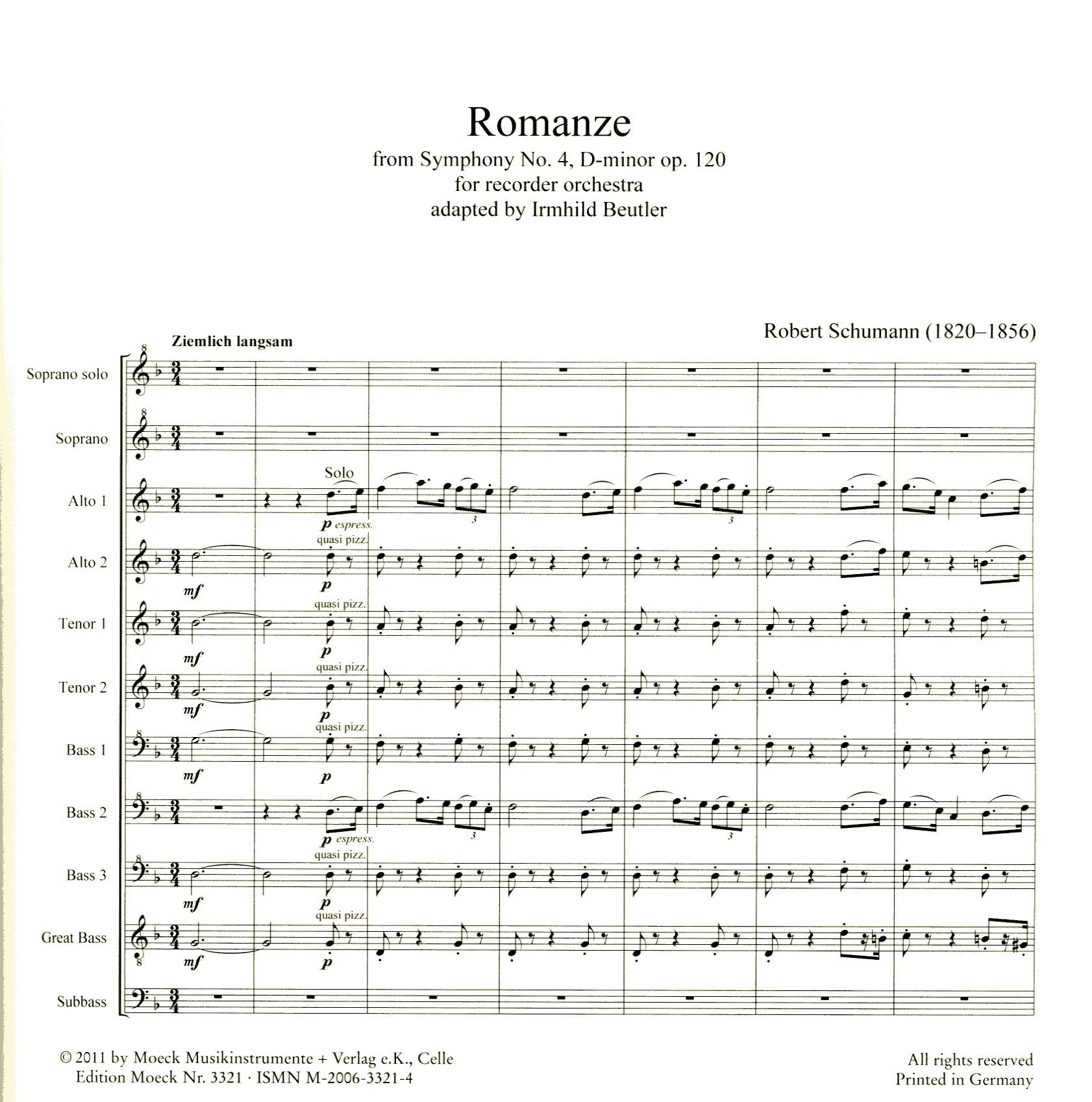 Romanze from Symphony No 4 in d minor Op 120
