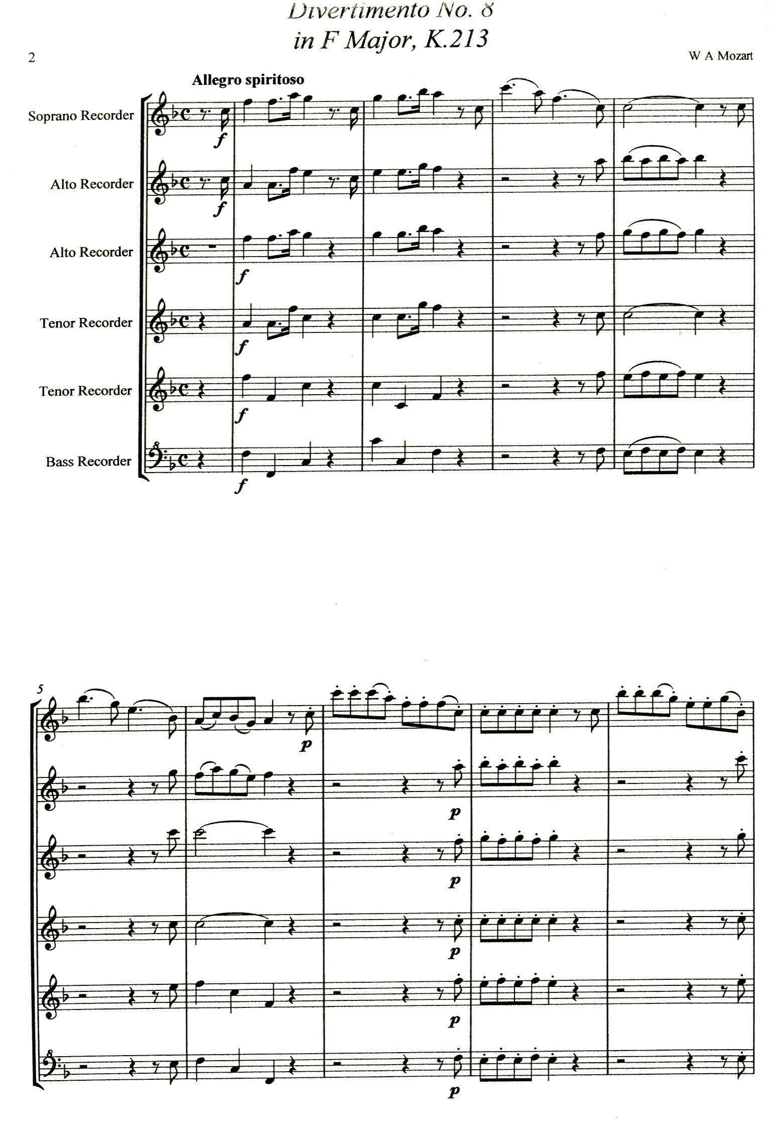 Divertimento No. 8 in F Major K. 213