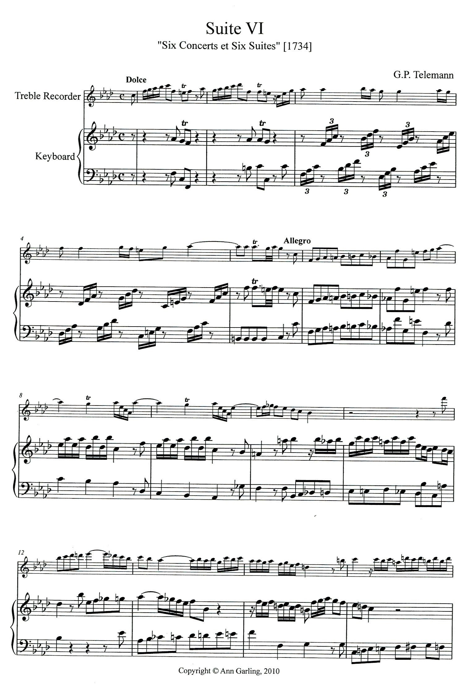 Suite VI from VI Concerts et VI Suites in f minor.  TWV42:d3