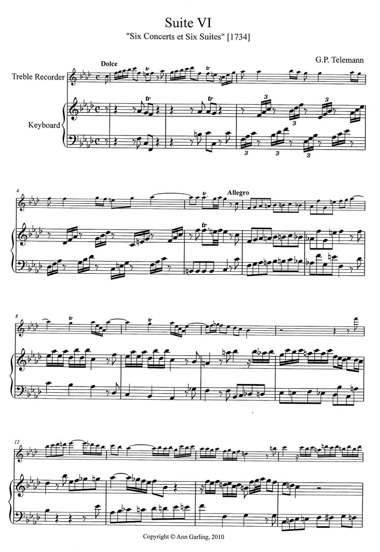 Suite VI from VI Concerts et VI Suites in f minor.  TWV42:d3