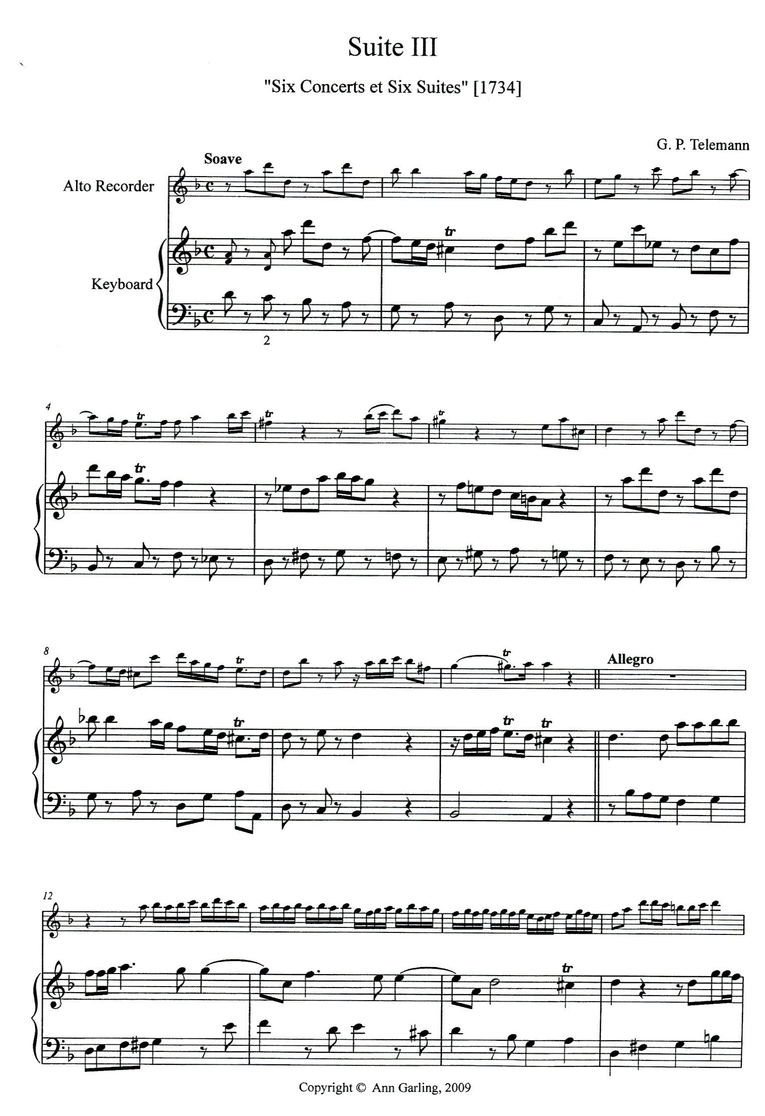 Suite III from Six Concerts et six suites TWV42:h2 (1734) in d minor