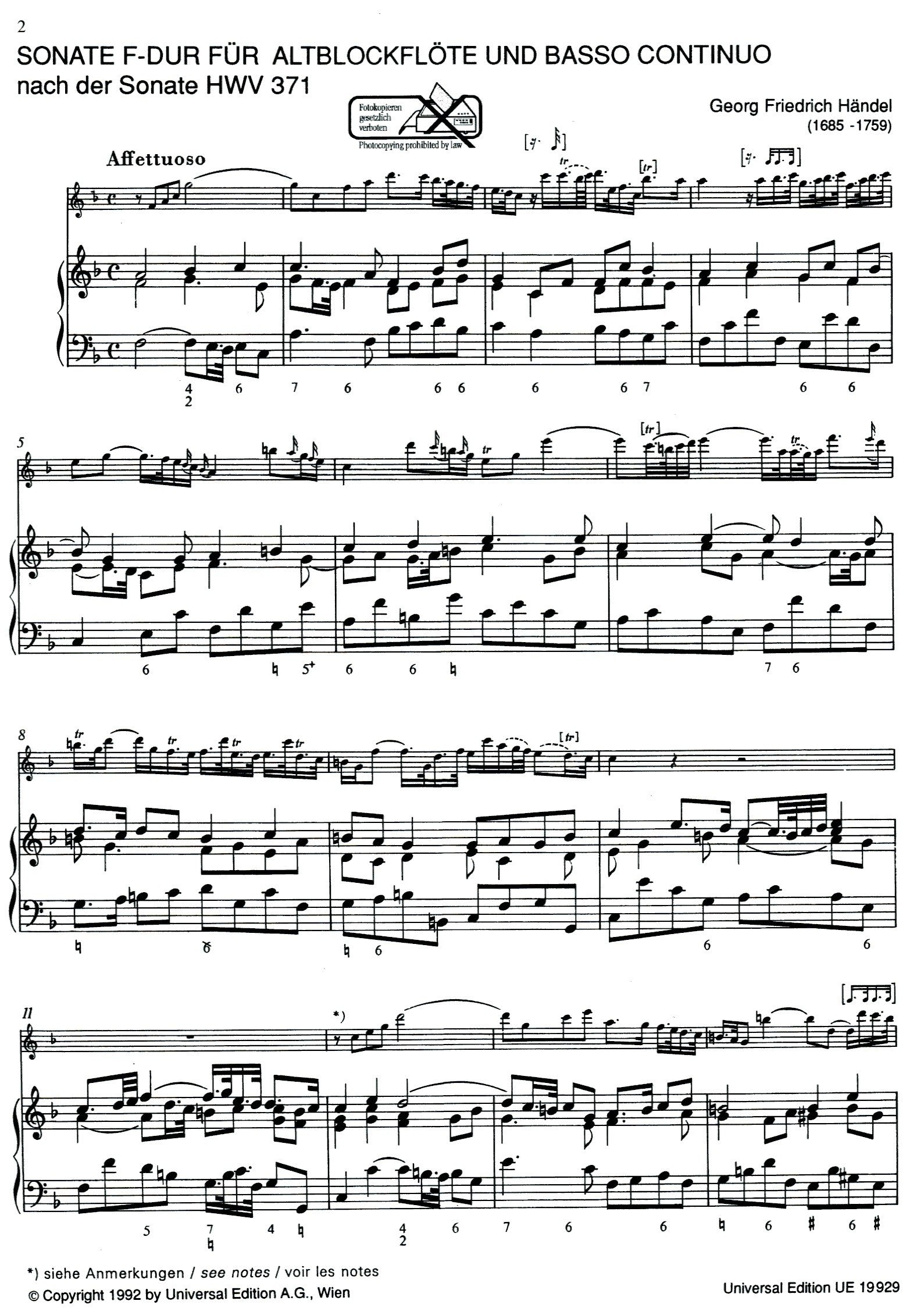 Sonata in F Major (after Sonata HWV 371)