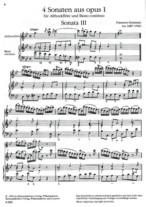 Four Sonatas, Op.1 for Treble and Basso Continuo