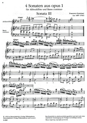 Four Sonatas, Op.1 for Treble and Basso Continuo