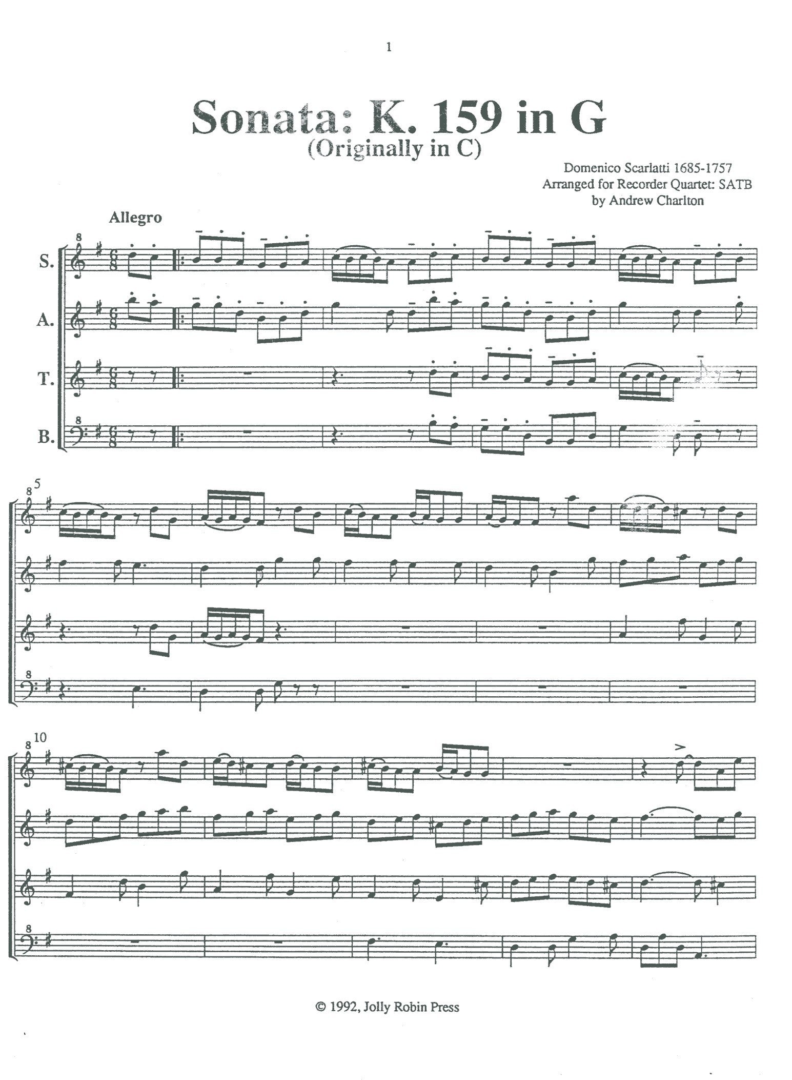 Sonata K 159 in G